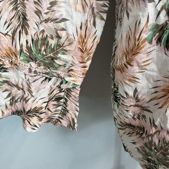 J. Jill Love Linen Blouse Tunic size Medium Pink Green Linen Tropical Beach Slim - Picture 6 of 9
